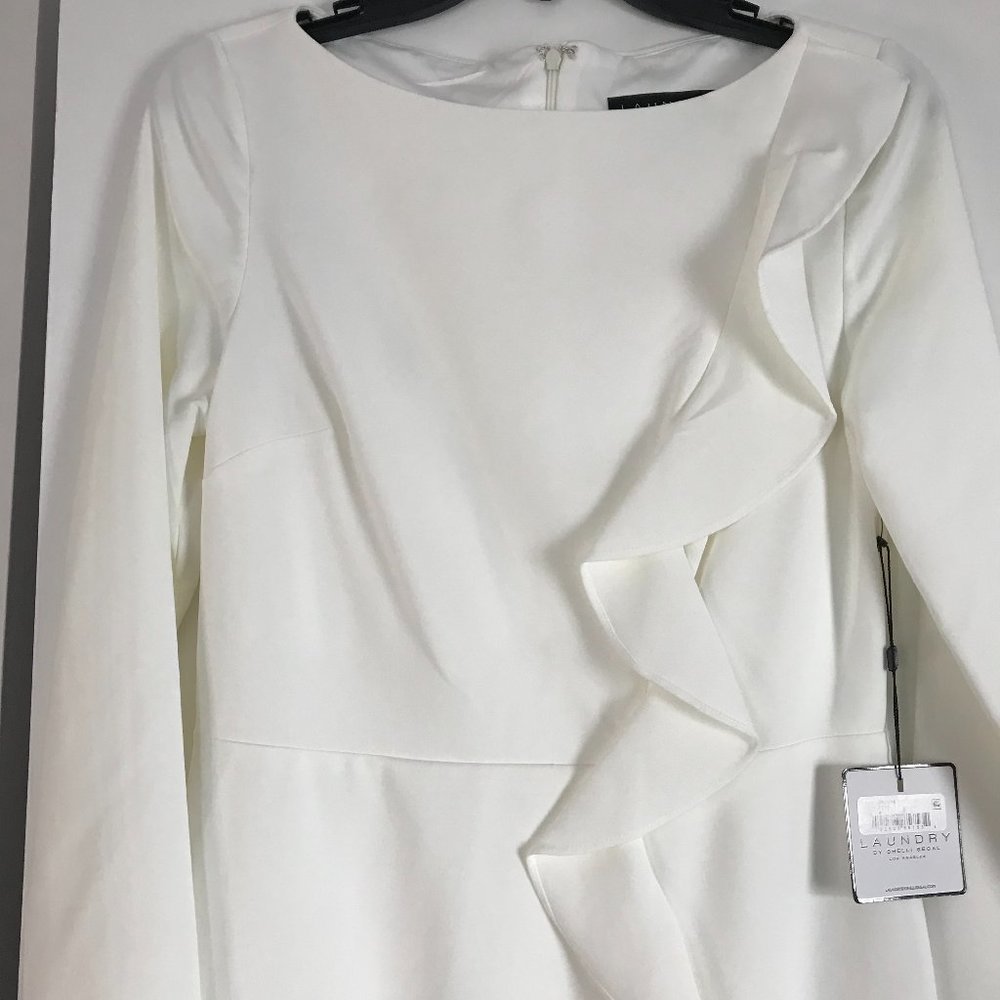 NWT Chic Laundry By Shelli Segal White Crepe Long Sleeve Formal Gown Size 4 - Picture 11 of 15